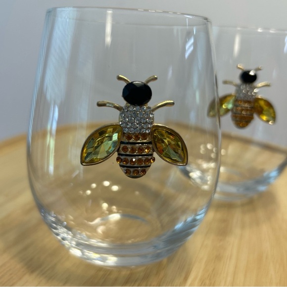Rachel Zoe Bumble Bee Stemless Wine Glasses Tumblers Set Of 2 - Picture 3 of 6